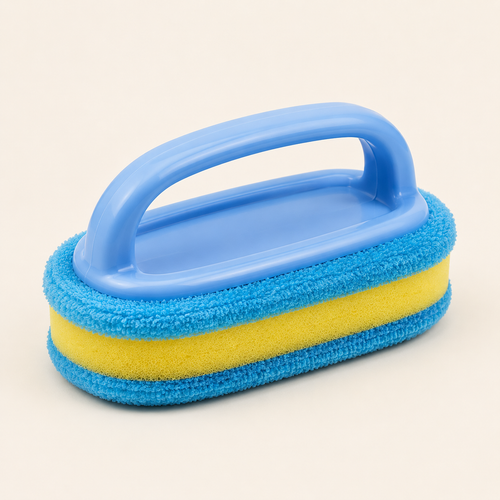 Éponge multi-surfaces bleue et jaune avec poignée ergonomique